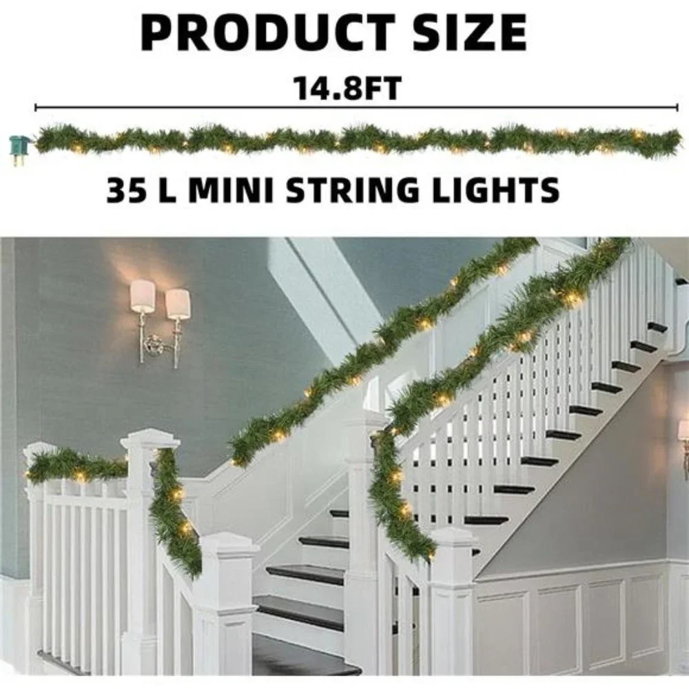 Christmas Decor 15 FT Prelit Artificial Christmas Garland with 35L Mini Lights